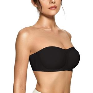 Womens Strapless Bras Push Up Bandeau Bra Non Slip Wireless Supportive Padded Bras Seamless Comfortable Tube Bra, XL