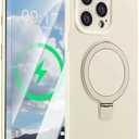 Mag-Ring Designed for iPhone 16 Pro Case, Liquid Silicone Soft Slim Phone Case with Stand [MagSafe Compatible] 1x Screen Protector Included (Vintage White, iPhone 16 Pro)