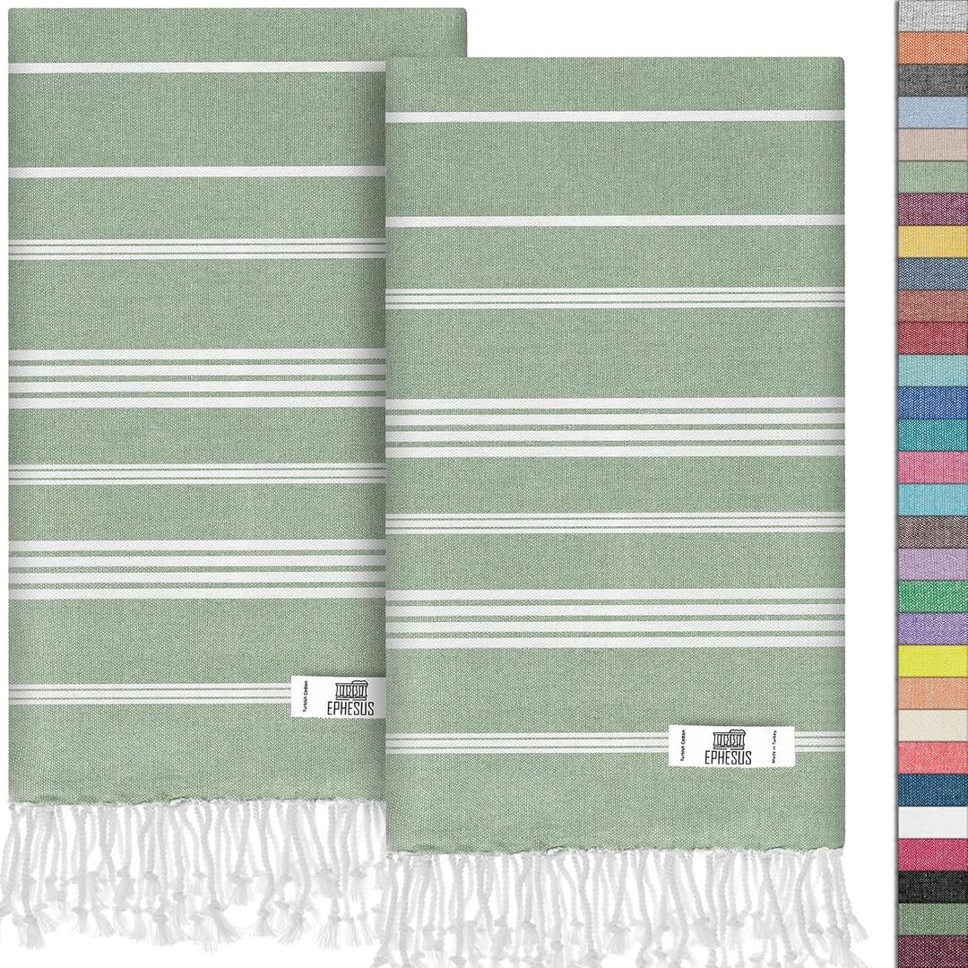 Turkish Hand Towels - Set of 2 | 18" x 30" Decorative Boho Guest Bath Towel for Bathroom, Kitchen, Face, Hair, Tea, Dishcloth (Sultan, Apple Green)