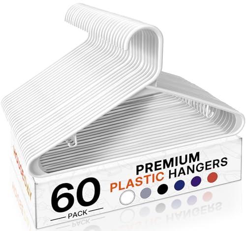 HOUSE DAY White Plastic Hangers 60 Pack, Clothes Hangers with Non Slip Hooks, Durable & Space Saving Coat Hanger, Light-Weight Clothing Hanger, Perfect Closet Organizer for Everyday Use