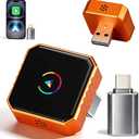 2-in-1 Wireless CarPlay & Android Auto Adapter, Converts Wired to Wireless,Plug & Play Dongle, Fast Auto-Connect No Delay, Compact Design for iPhone & Android with USB/USB-C Port(Orange)