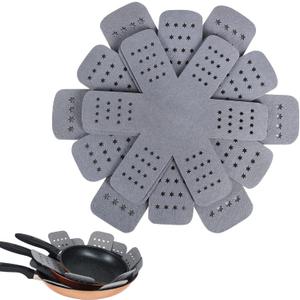 BYKITCHEN Pan and Pot Protectors, Larger & Thicker Pan Protectors with Stars, Set of 6 and 3 Different Sizes, Pot Protectors for Stacking and Protecting Your Cookware (6pcs-12/14/16 inch, Gray)