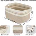 XUANGUO Large Rectangle Blankets Basket Living Room 22"x17"x12" Woven Cotton Rope Storage Baskets for Nursery Toy Baskets for Kids Wicker Laundry Basket Bin for Clothes Towels white brown