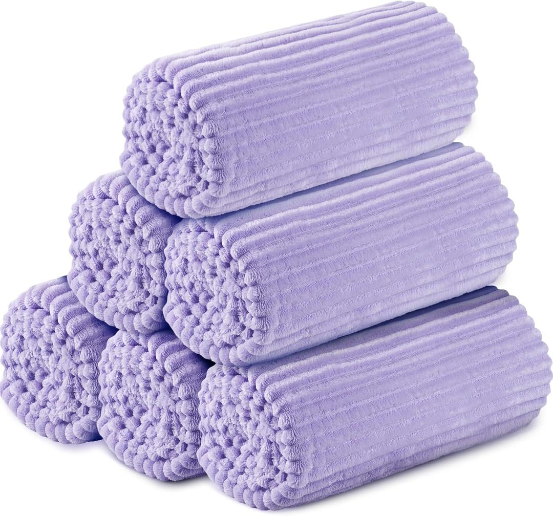 Buryeah 6 Pcs Flannel Throw Blanket Bulk 50 x 60 in Sleepover Blankets Outdoor Wedding Throw Lightweight, Oeko-TEX Standard 100 Certified for Sofa Donation Homeless Gifts (Light Purple)