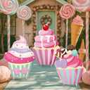 Soulchen 3 Pcs 24 Inch Large Cupcake Cardboard Cutout Photo Props Stand up Candy Land Party Decorations Cupcake Backdrop Yard Signs Christmas Candyland Party Supplies for Birthday Baby Shower