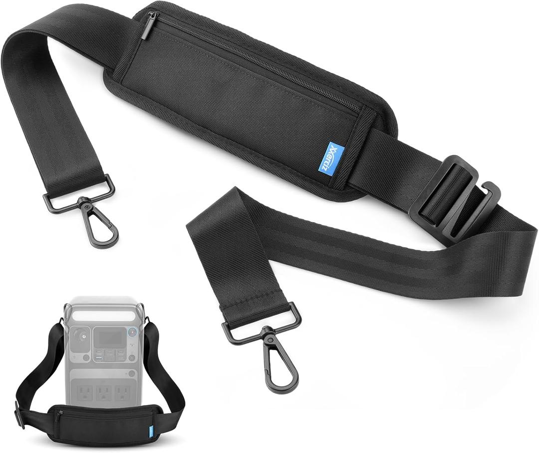 Xxerciz Adjustable Strap Compatible with Anker SOLIX C300/C300 DC Portable Power Station, Universal Replacment Strap with Small Pouch, Thick and Encrypted Nylon, Metal Swivel Hooks, Black (Black)
