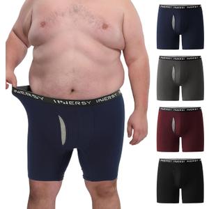 INNERSY Men's Big and Tall Boxer Briefs Cotton Moisture Wicking Underwear 4-Pack (Dark Retro)