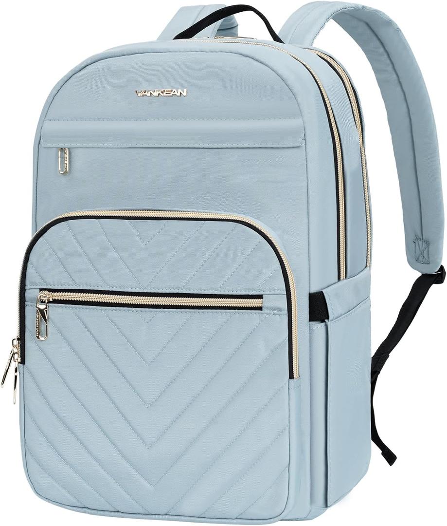 VANKEAN 15.6 Inch Laptop Backpack for Women Work Laptop Bag Fashion, Waterproof Backpacks Stylish Travel Bags Casual Daypacks for College, Business, Light Blue