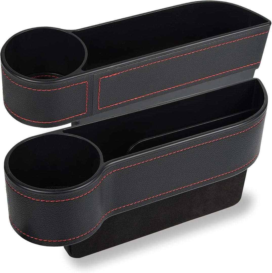 MORDEN MS 2 Pack Car Seat Gap Filler Organizer, Automotive Front Seat Storage with Cup Holder, Auto Console Side Extra Storage Boxes - Passenger & Driver Side