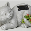 Solar-Powered Sleeping Cat Garden Statue with Faux Berries