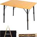 KingCamp Bamboo Folding Table, 4-Fold Camping Adjustable Height Portable Outdoor Lightweight & Compact Table with Aluminum Frame for RV Picnic BBQ Tailgating
