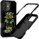 Compatible with iPhone 16 Case Cool Eat Sleep Game Repeat Design for Boys Kids Teens, 3-Layer Rugged Shockproof Anti-Slip Hard Bumper Silicone Rubber Heavy Duty Protection Cover
