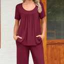 POPYOUNG Womens Pajama Sets Summer Ladies Pjs 2 Piece Loungewear Capri with Pockets Sleepwear