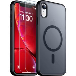 SPIDERCASE Designed for iPhone XR Case, Magnetic Translucent with 2 PCS Tempered Glass Screen Protector Anti-Fingerprint Phone Case for iPhone XR 6.1",Black