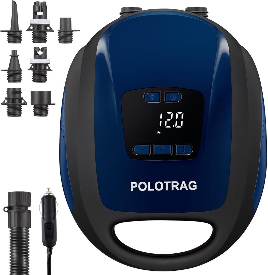 Paddle Board Pump, SUP Electric Pump, Professional 20 PSI Portable Air Compressor with Auto-Off, Deflation Function and 12V DC Car Cigarette Lighter for Inflatables, Kayaks and Boats (blue)