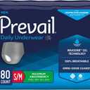 Prevail - Men's Protective Underwear - Pull-up Incontinence Underwear - Disposable Adult Diaper - Maximum Absorbency - Small / Medium - 80 Count (4 packs of 20)