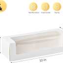 Ocmoiy Roll Cake Boxes 12x4x3.5 Inches, 24 Pack Auto-Popup Rectangle White Bakery Pastry Boxes with Window for Packaging Pumpkin Rolls, Cinnamon Rolls, Banana Bread, Loaf
