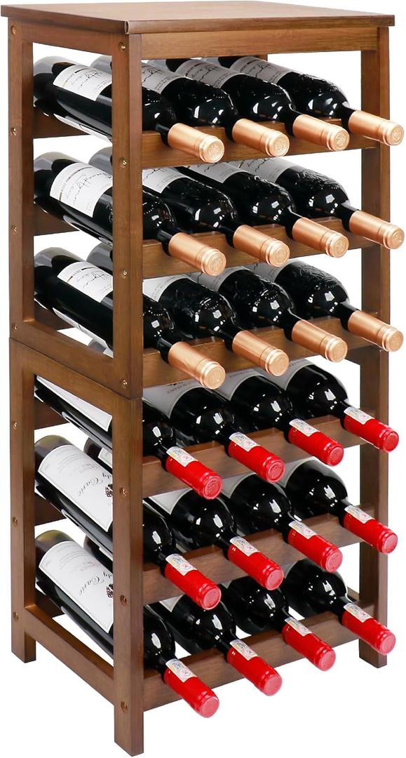 Thalomely Wine Rack Free Standing Floor, 6-Tier 24 Bottles Display Wine Storage Shelves with Table Top, Easy-Assembly Freestanding Bamboo Wine Racks for Kitchen Dining Room Bar, Walnut