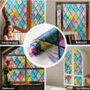 2 x Beautysaid Window Privacy Film Stained Glass, Rainbow Window Film Decorative for Bathroom, Peel and Stick Window Cling Removable(Lattice,17.7 x 78.7 inches)