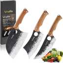 VRUIFA 3 PCS Butcher Knife Set (Serbian, Meat Cleaver, Viking), Hand Forged with Premium Stainless Steel Blades, Ergonomic Wooden Handle Kitchen Knife Set for Home,BBQ, and Camping