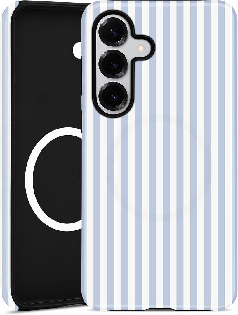 Compatible with MagSafe Striped Phone Case for Samsung Galaxy A16 5G, Cute Aesthetic Striped Magnetic Soft TPU and Hard PC Protective Phone Cover for Women Girls - Blue