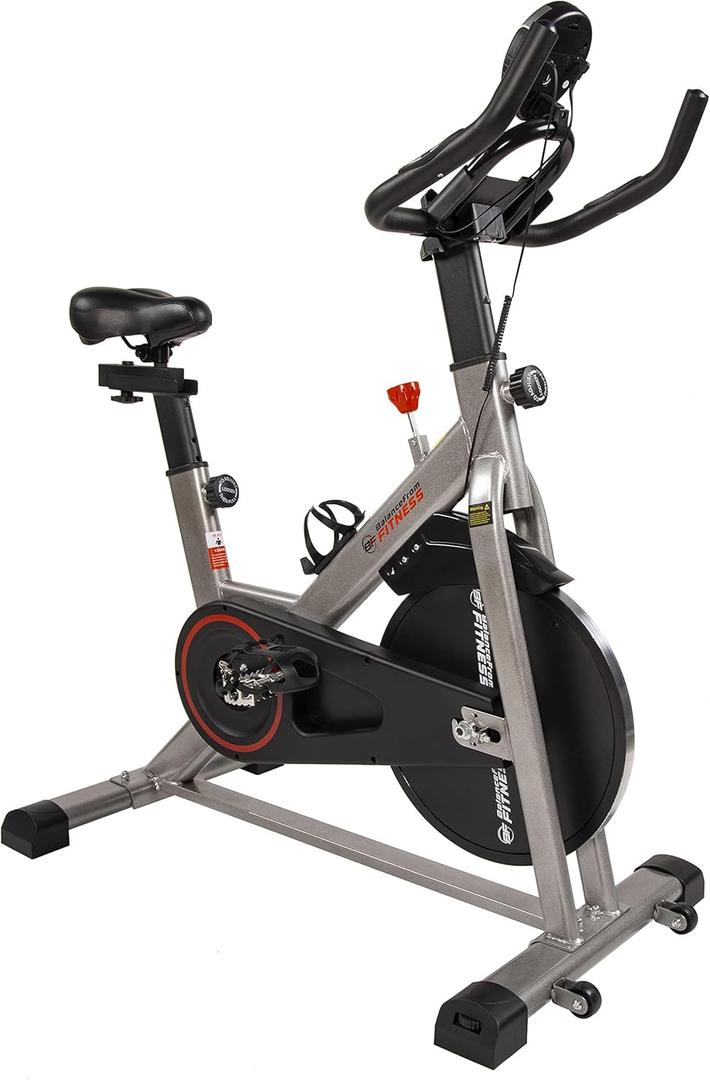 Indoor Cycling Bike - Heavy Duty Stationary Exercise Bike with Adjustable Seat & Silent Resistance System - Workout Bike with Tablet Holder & Comfortable Seat Cushion