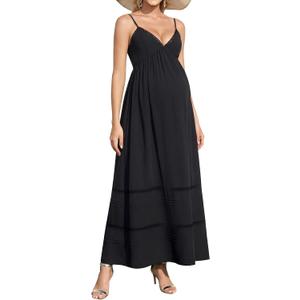 KUTUMAI Summer Lace V Neck Maternity Maxi Dresses for Women 2026 Casual Floral Long Flowy Photoshoot Baby Shower Dress (M)
