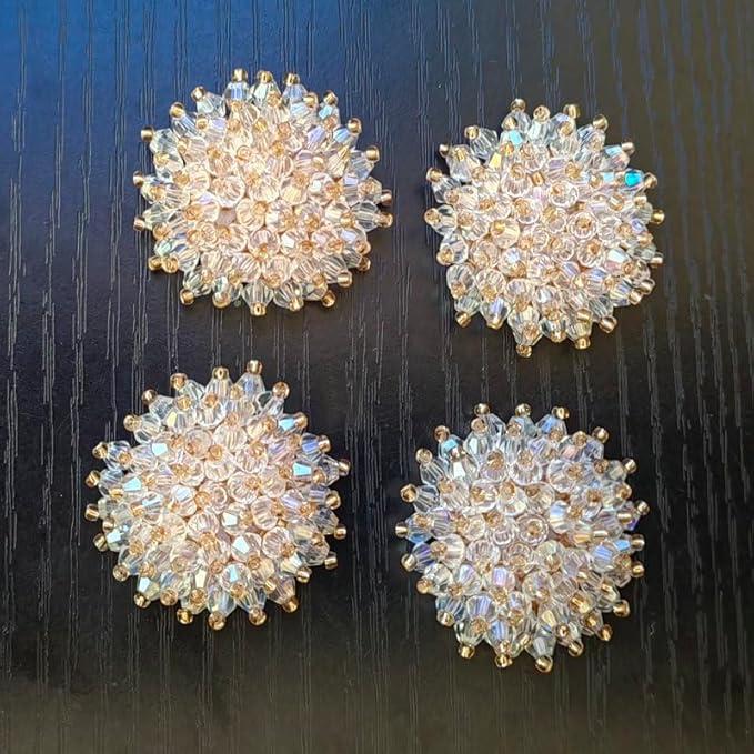 Round Handmade Bead Crystal Flower Decorative Cloth Sticker Decoration, Chest Flower/Hair Clip/Hair Accessory Decorative Material Diamond Decoration (White)