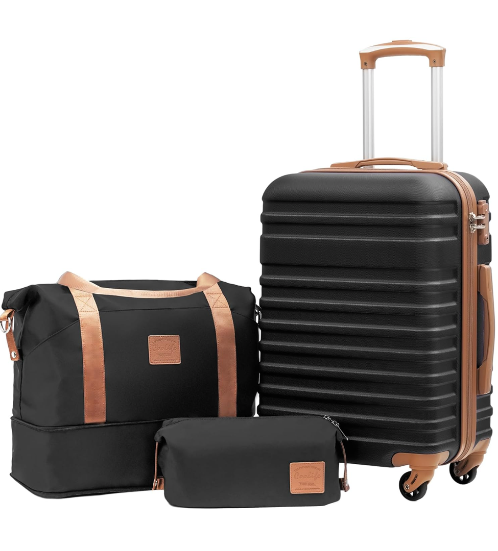Coolife Suitcase Set 3 Piece Luggage Set Carry On Hardside Luggage with TSA Lock Spinner Wheels (Black, 3 piece set (DB/TB/20))