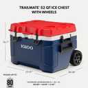 Igloo Trailmate 52Qt Wheeled Cooler, Insulated Hard Shell Ice Chest, Americana
