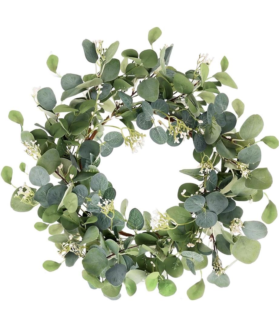 Consevisen Eucalyptus Wreath Spring Wreaths for Front Door, 20 Inch Artificial Green Door Wreaths with White Berries for Spring Summer All Season, Outdoor Indoor Home Porch Window Wall Farmhouse Decor