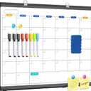 Dry Erase Calendar Whiteboard for Wall, 24" x 18" Magnetic Monthly White Board Calendar Dry Erase, Black Aluminum Frame with Tray for Home, School, Office