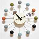 Wood Ball Wall Clock Decorative Mid Century Modern Battery Operated Silent Non Ticking 13 Inch Pop Color Quartz Clocks for Living Room Bedroom Kitchen