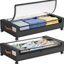 LAMU Under Bed Storage with Wheels, 2 Pack Under Bed Storage Containers with Clear Lid, XXL 60L Underbed Storage Bins, Rolling Under Bed Metal Drawers for Clothes, Blankets, Shoes, Black