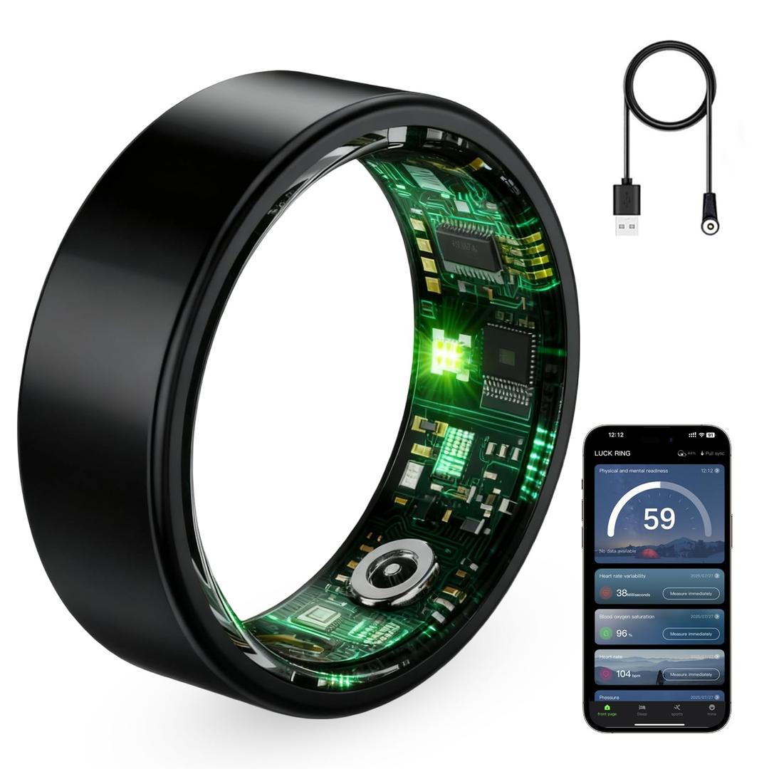 Smart Ring for Men & Women - 5ATM Waterproof, Health & Fitness Tracker, Heart Rate Monitor, Hand Gesture Brush Tiktok, Titanium Alloy Smart Rings for iOS/Android(DeepGray, 10)