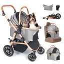 3-in-1 Pet Stroller for Small to Medium Dogs and Cats up to 55 lbs | Detachable Carrier & Car Seat | Foldable, Lightweight with Detachable Cushion & Cup Holder (Gray)