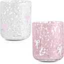 Yoiemivy 2 Pack Bow Icon Juice Glasses Coquette Aesthetic Glass Cups 14 oz Double Old Fashioned Icon Handblown Stemless Glasses Cute Pink Glass Drinking Cups for Party Supplies Gifts