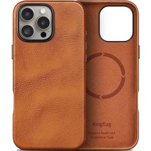 Genuine Leather Case for iPhone 16 Pro Max 6.9 inch, Oil Wax Top-Grain Leather, Compatible with MagSafe, Metal Buttons and Camera Bezel (Tan)