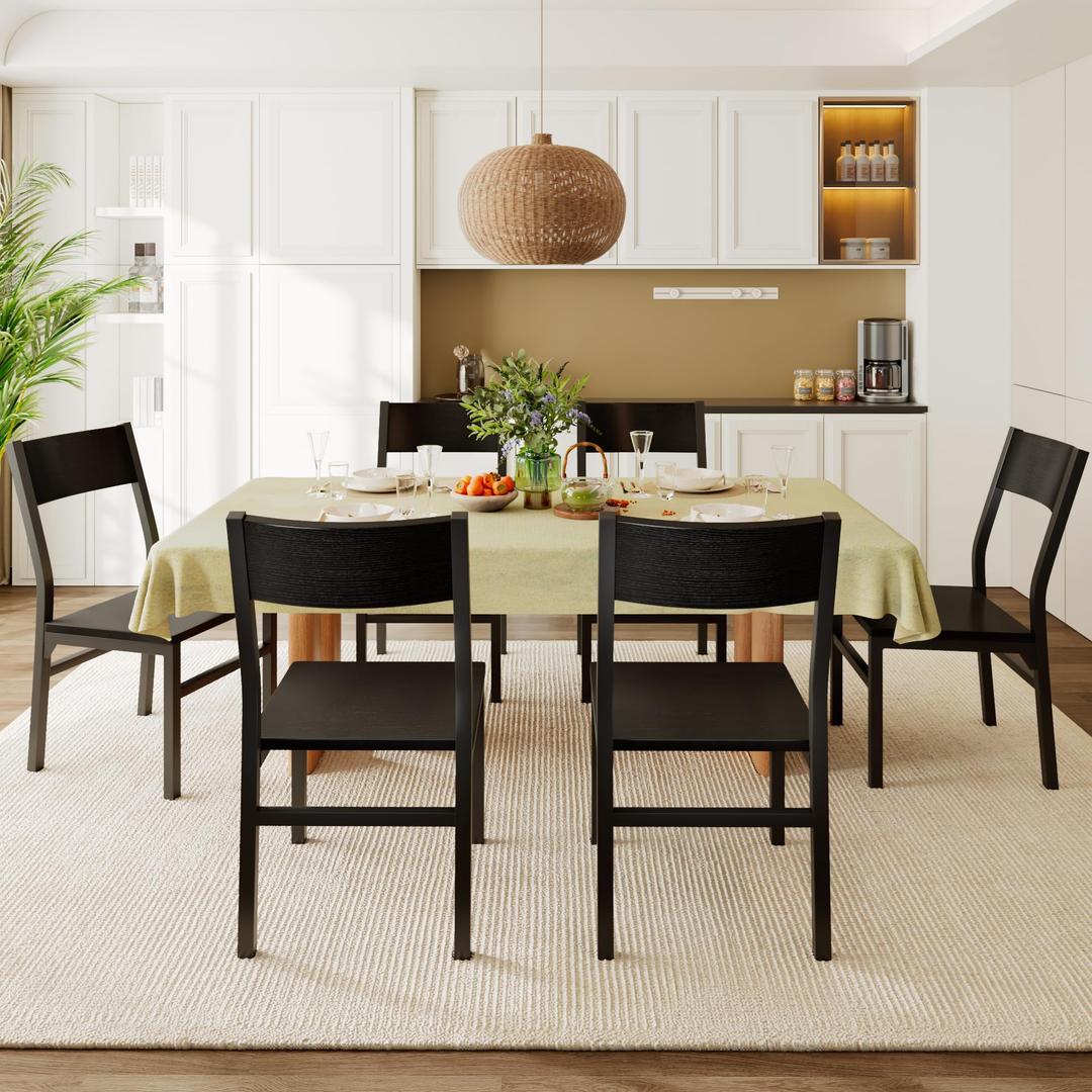 Feonase Dining Chairs Set of 6, Modern Kitchen Chairs with Ergonomic Backrest, MDF Board and Metal Legs, Dinner Chairs for Dining Room, Kitchen and Living Room, Easy Assembly, Black
