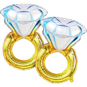 KatchOn, Huge Diamond Ring Balloons - 26 Inch, 2 Pieces | Wedding Ring Balloon for Bridal Shower Decorations | Bachelorette Party Decorations | Diamond Balloons for Engagement Party decorations (Gold)