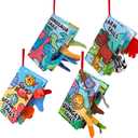 4-Pack Baby Crinkle Books for Babies 0-6 Months, Soft Cloth Touch and Feel Sensory Books 6-12 Months, Infant Toys with Tails & Squeaker, Tummy Time Toy for Newborn, Set - Blue