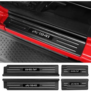 YOJOJOCO Door Sill Guards Compatible with Jeep Wrangler JL JLU 2018-2025 & Gladiator JT 2020-2025 Accessories Stainless Steel Material Carbon Fiber Texture Front and Rear Door Sill Protector