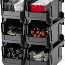 VEVOR Plastic Stackable Storage Bins, 14.8 x 8.5 x 7.1 inch (6 Pack), Plastic Containers for Organizing and Storage Bins for Closet, Garage, Small Parts, Office Supplies and Other Accessories, Black