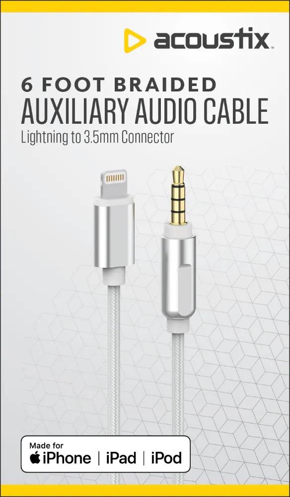 Acoustix™ 3.5mm to Apple Lightning Braided Auxillary Cable - White and ZGear Lightning Tip Braided Charge Cable, Bundle
