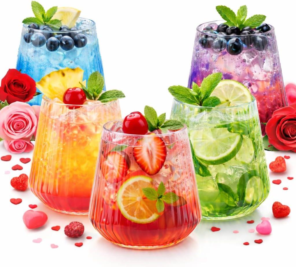 40 count Origami Ripple Unbreakable Stemless Plastic Champagne Whiskey Glasses Elegant Durable Disposable Indoor Outdoor Ideal for Home, Office, Bars, Wedding, Ribbed 12 Ounce Cups (Clear)