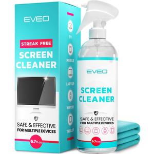 EVEO TV Screen Cleaner Spray (Streak-Free) TV Screen Cleaner for Smart TV, LCD, LED, OLED | Computer Screen Cleaner Spray and Wipe Microfiber Cloth for TV, Monitor, Laptop, iPad, Car, Tesla & More