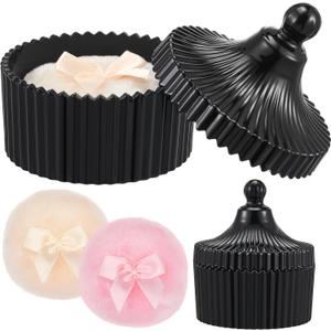 Tioncy 3 Pcs Large Body Powder Puff and Container Valentine's Day gift Powder Container with Puff Crystal Case Soft Washable Reusable Velour Face Body Glitter Wet Dry Makeup (Classic,Black)