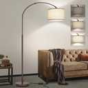 Dimmable Arc Floor Lamp, Floor Lamps for Bedroom, Farmhouse Standing Lamp with Adjustable Hanging Shade, Brown Tall Pole Lamp, Mid Century Floor Lamp for Living Room, Over Couch, 9W LED Bulb Included