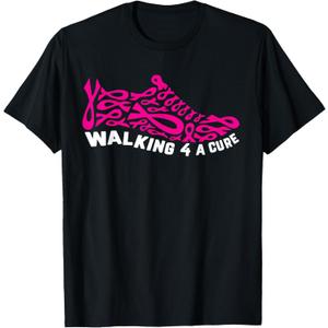 Breast Cancer Pink Ribbon Walk For Cure Cool Awareness Gifts T-Shirt (Small, Black)
