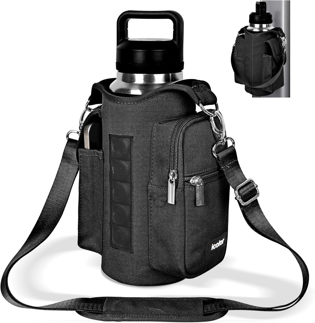 icolor Magnetic Gym Bag Water Bottle Carrier Holder with Phone Pockets & Shoulder Strap, Gym Magnetic Bag 5 Built-in Magnets Gym Accessories Organizer Magnetic Bottle Pouch Sleeve for Men Women (Midnight-Black)